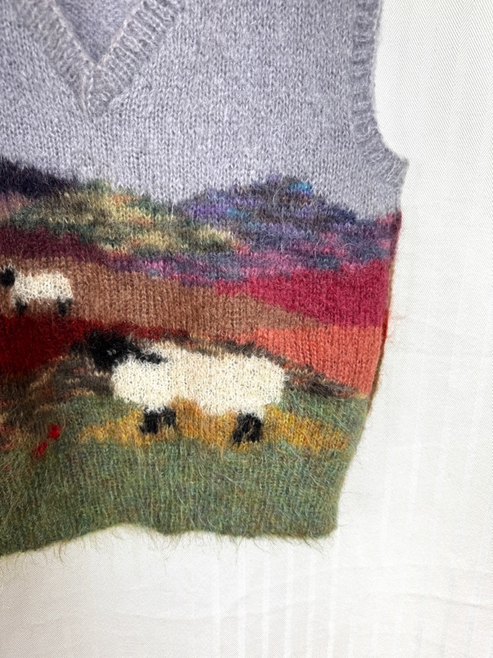 Vintage Susie Lee Mohair Wool Blend Hand Knit Sheep Sweater Vest - Picture 6 of 9